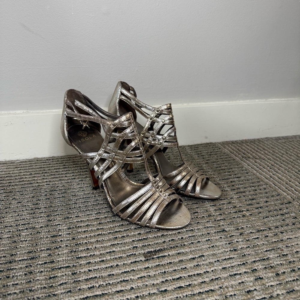 Isola Silver Gold Bronze Strappy Heels with Studs